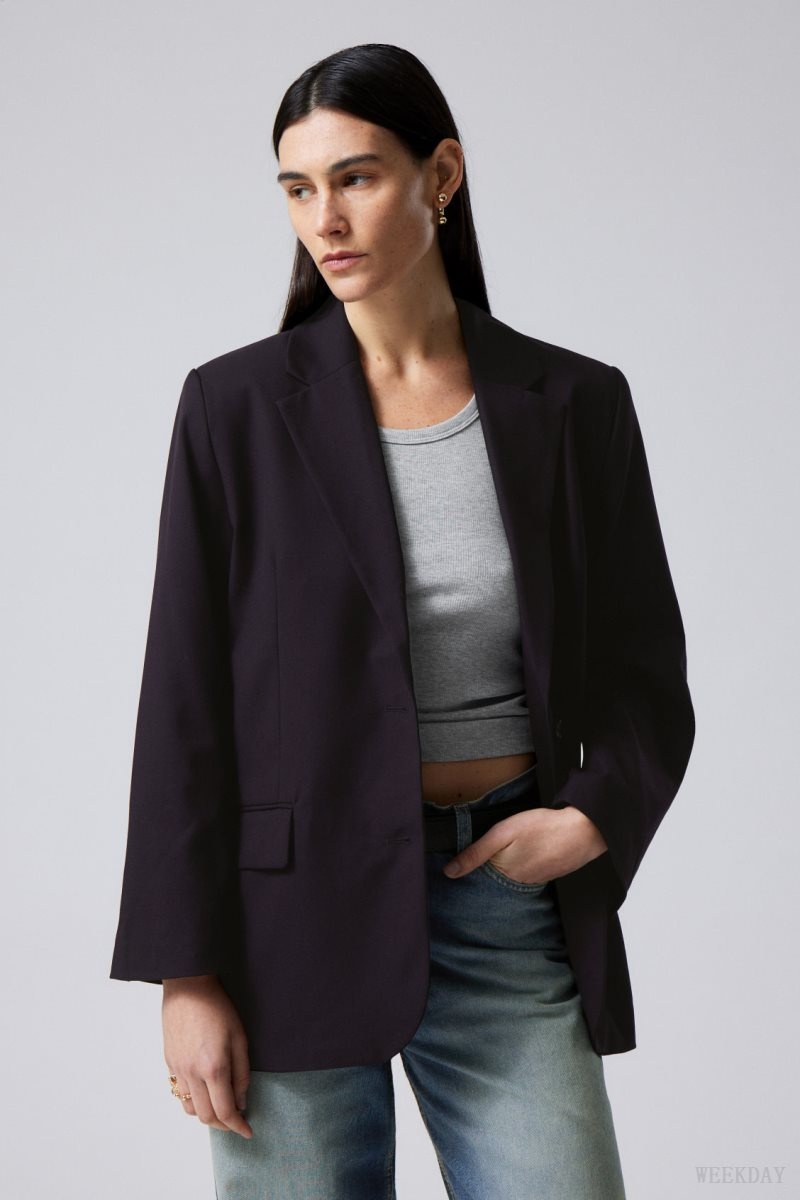 Weekday Erin Oversized Blazer Dark Purple | IUFG1591