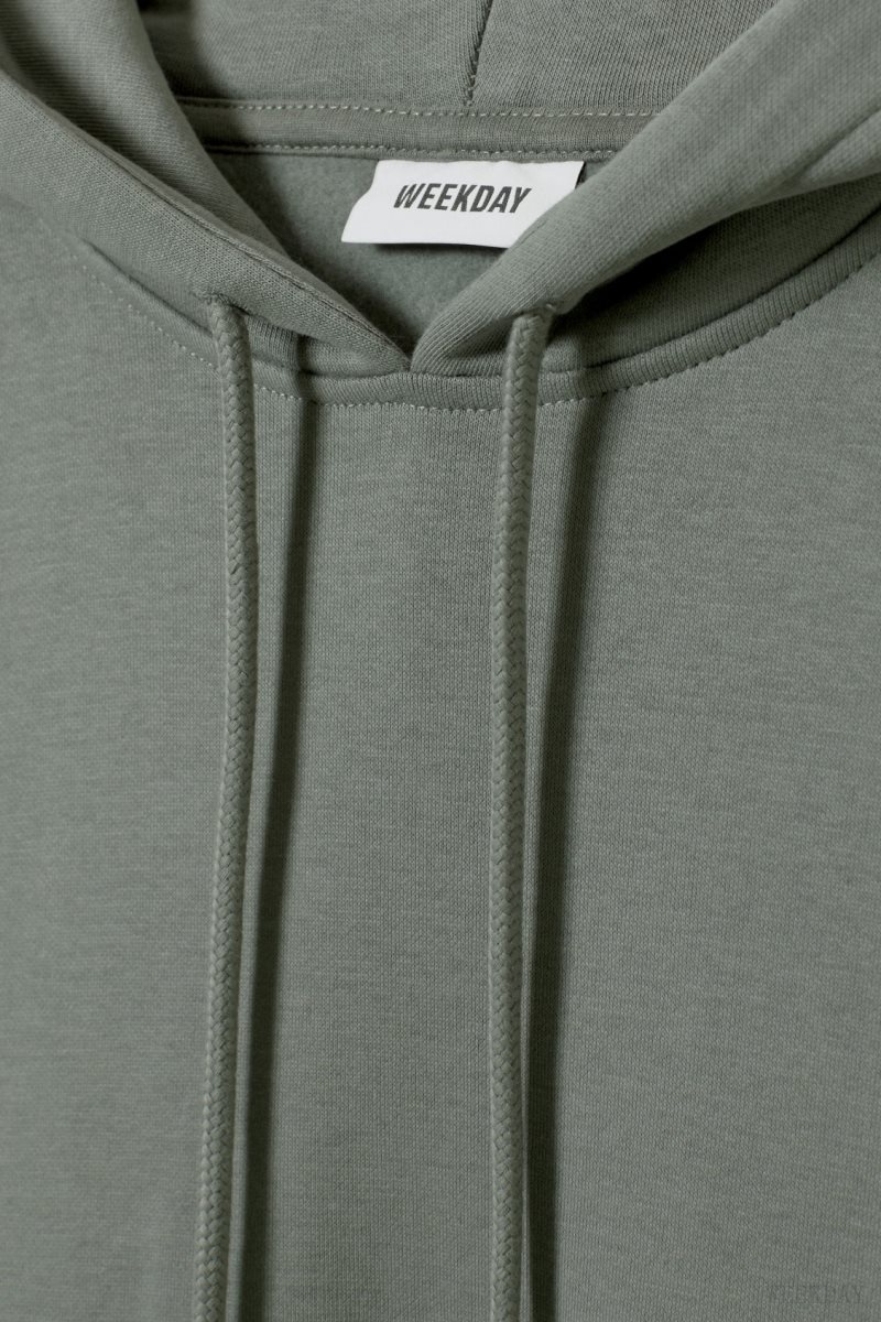 Weekday Essence Relaxed Hoodie Olive Green | SXSO7741