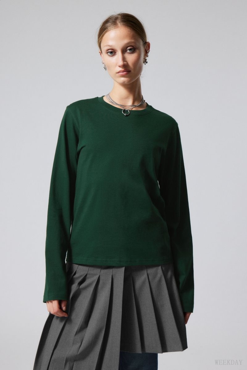 Weekday Essence Standard Long Sleeve Dark Green | IGCV6765