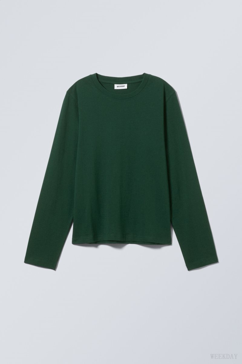 Weekday Essence Standard Long Sleeve Dark Green | IGCV6765