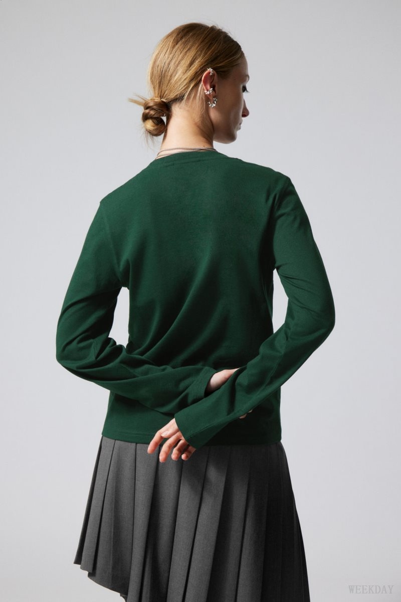 Weekday Essence Standard Long Sleeve Dark Green | IGCV6765