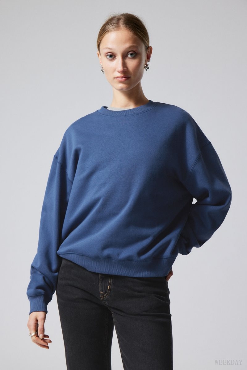 Weekday Essence Standard Sweatshirt Blue | VNAG9284