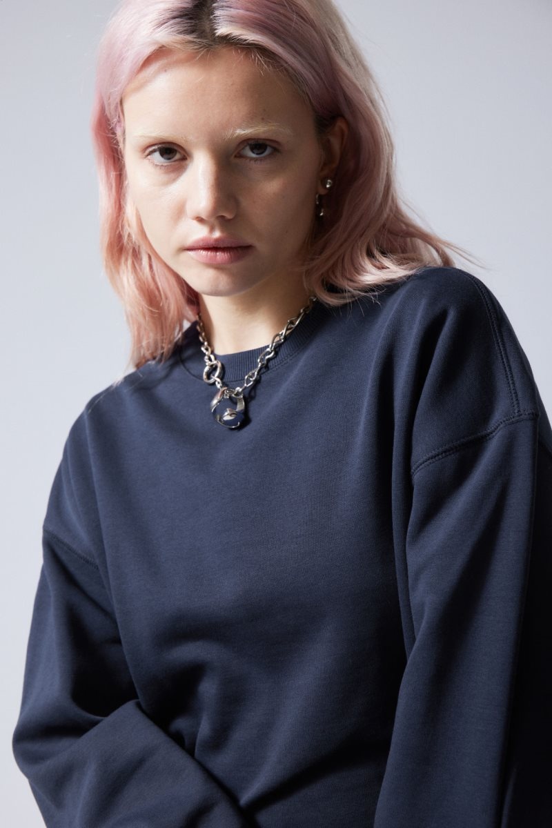 Weekday Essence Standard Sweatshirt Dark Blue | IABC0303