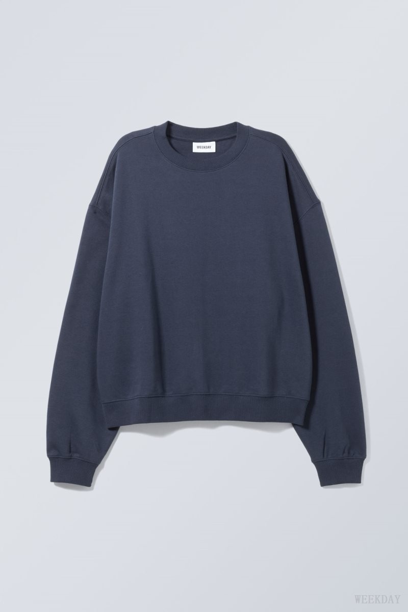 Weekday Essence Standard Sweatshirt Dark Blue | IABC0303