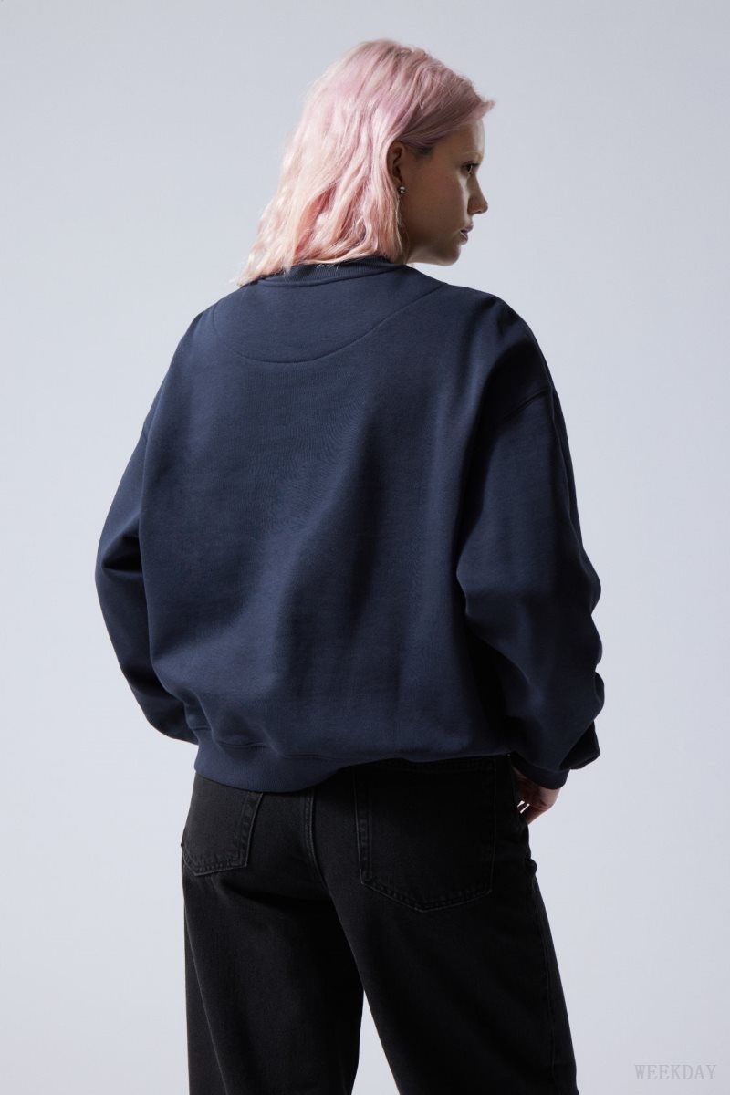 Weekday Essence Standard Sweatshirt Dark Blue | IABC0303