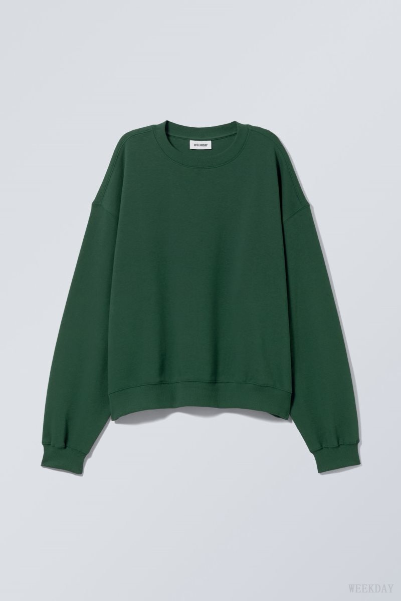 Weekday Essence Standard Sweatshirt Dark Green | RLCI2059