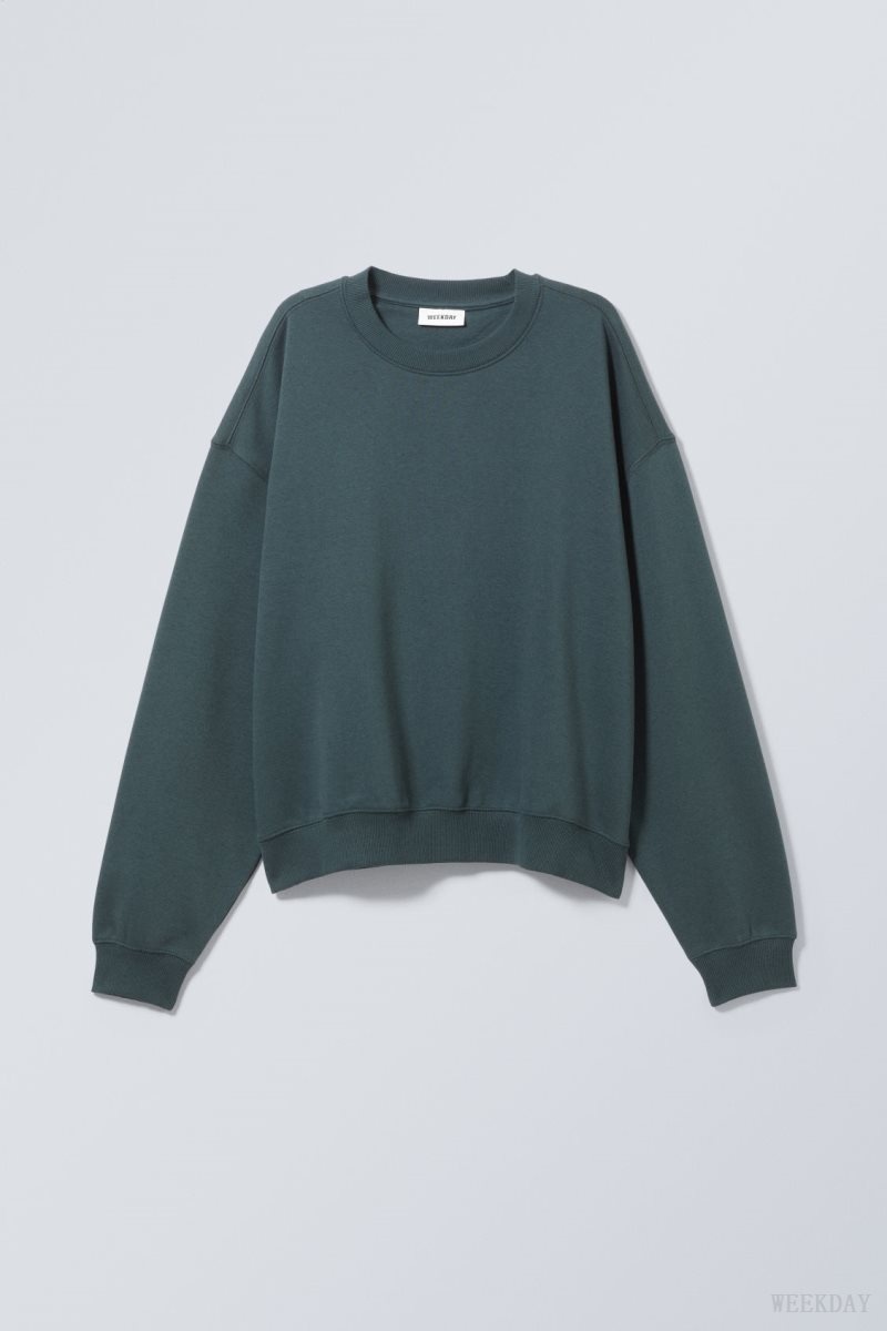 Weekday Essence Standard Sweatshirt Dark Turquoise | ZTTY4552