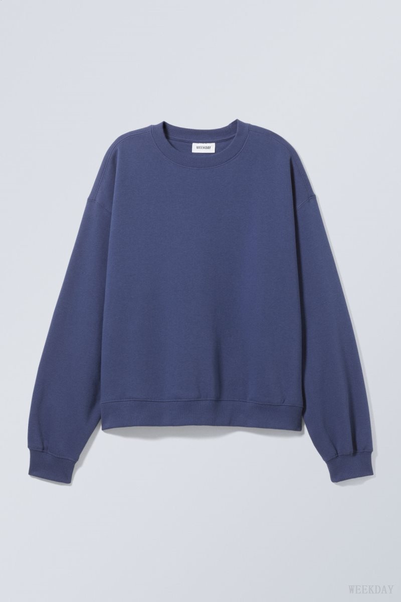 Weekday Essence Standard Sweatshirt Dark Blue | RZDO3034