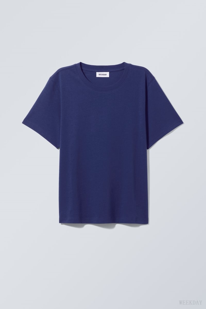 Weekday Essence Standard T-shirt Dark Blue | GUCQ4364