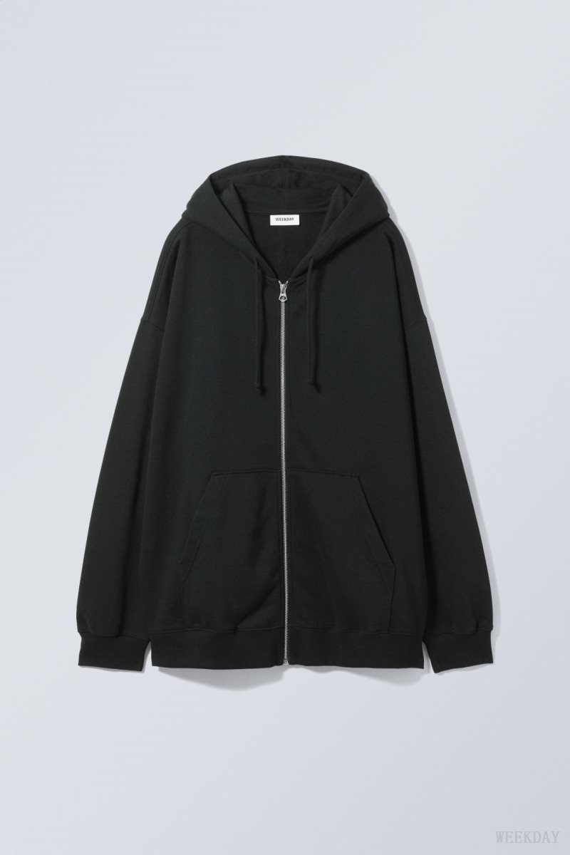 Weekday Essence Standard Zip Hoodie Black | CRNL9478