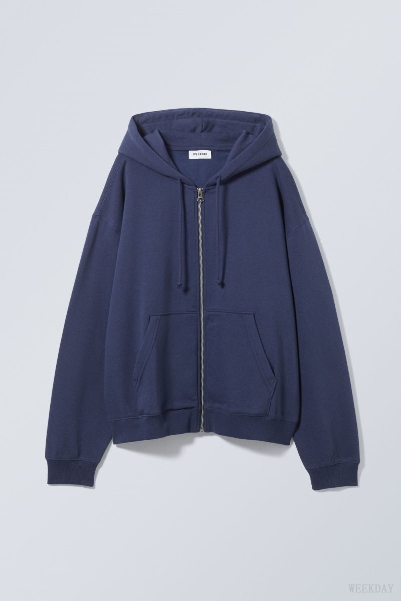 Weekday Essence Standard Zip Hoodie Dark Blue | PPNR0091