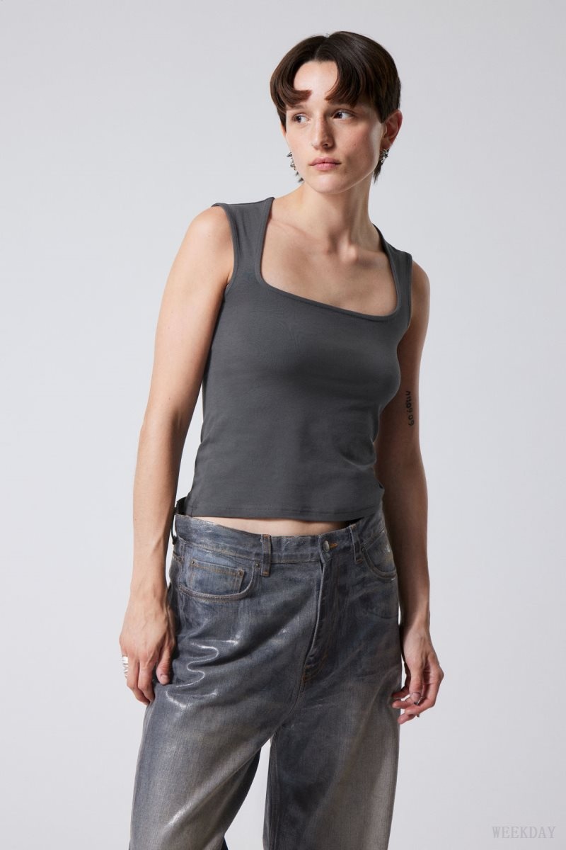 Weekday Esti Tank Top Dark Grey | UCNS8982