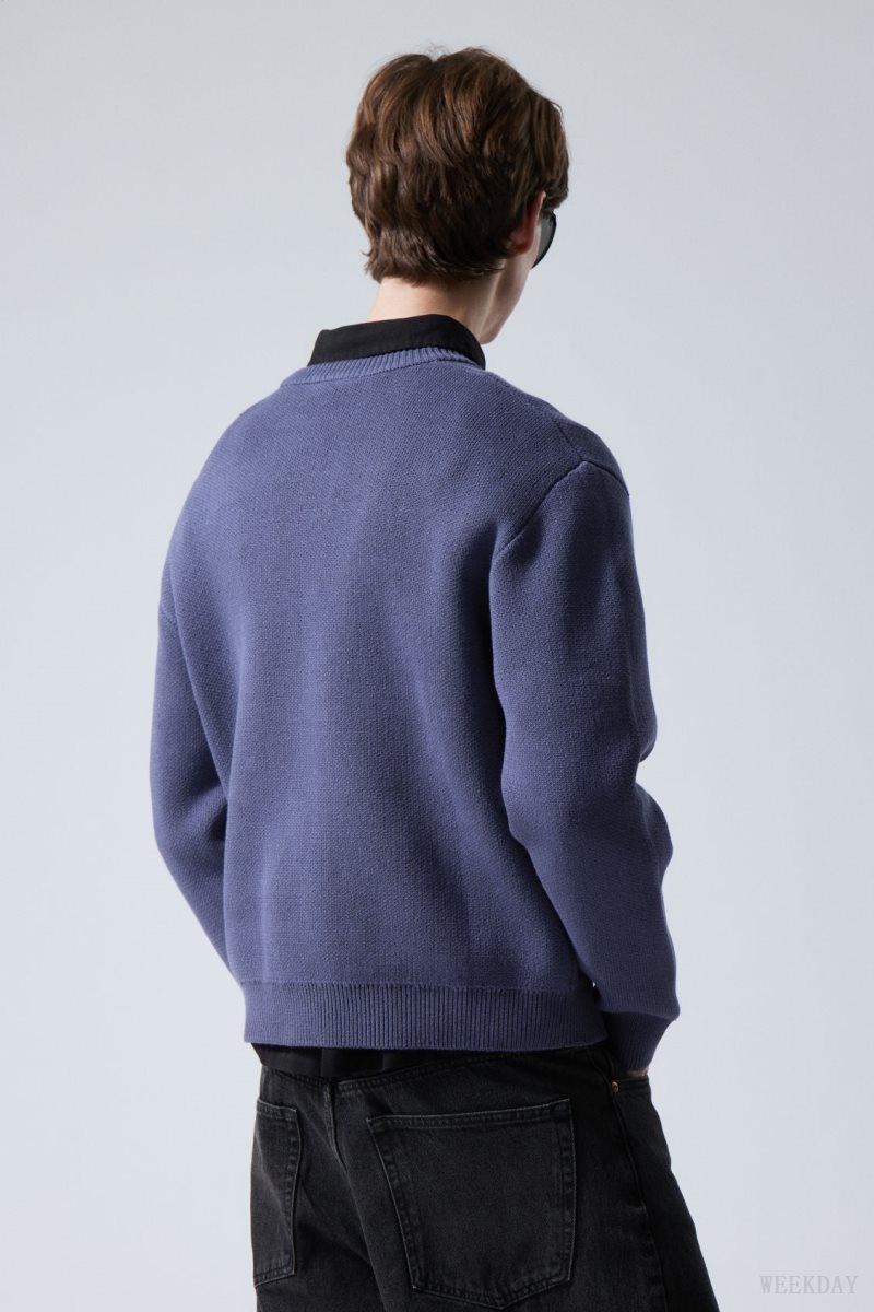 Weekday Fabian Graphic Sweater Blue | GKXT4182