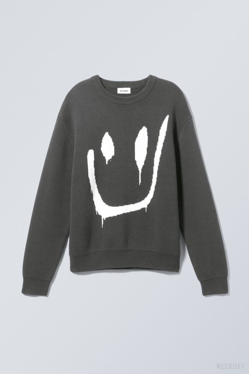 Weekday Fabian Graphic Sweater Drippy Smiling Face | LSMC2769