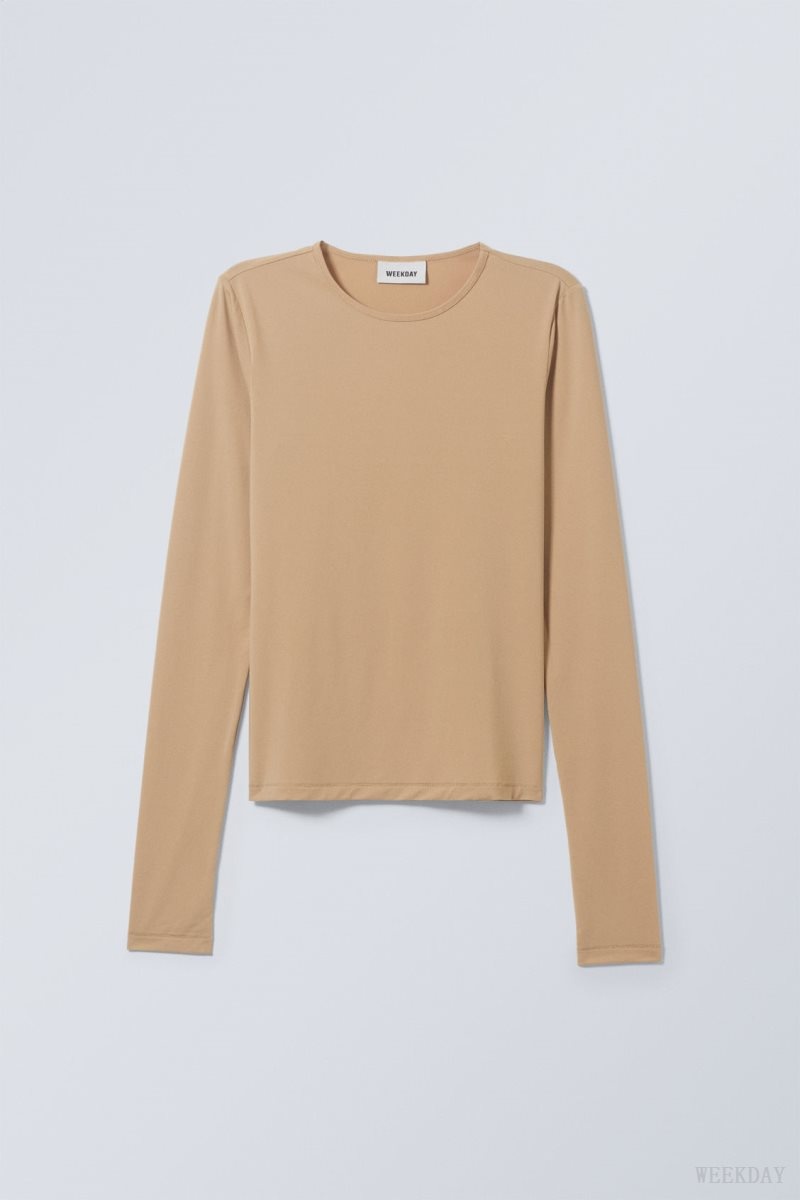 Weekday Fine Long sleeve Beige | KCXY9518