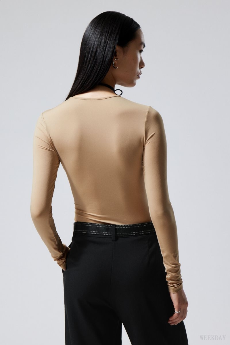 Weekday Fine Long sleeve Beige | KCXY9518