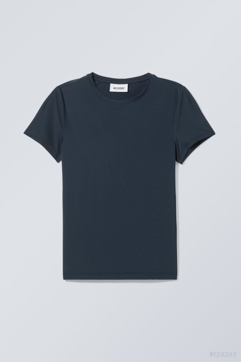 Weekday Fine T-shirt Dark Blue | FDIE8109