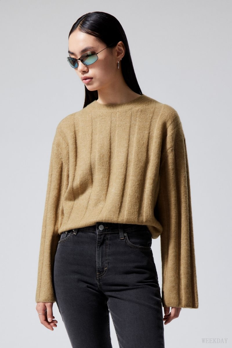 Weekday Fiona Rib Sweater Beige | TDRW9259