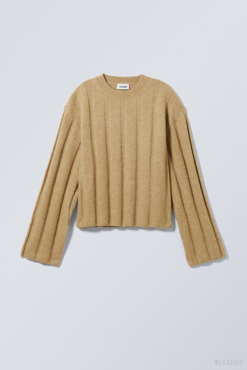 Weekday Fiona Rib Sweater Beige | TDRW9259