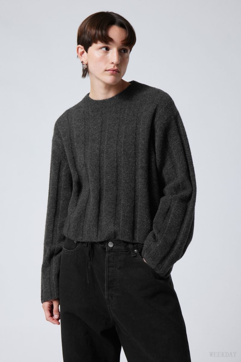 Weekday Fiona Rib Sweater Dark Grey | AQMC9516