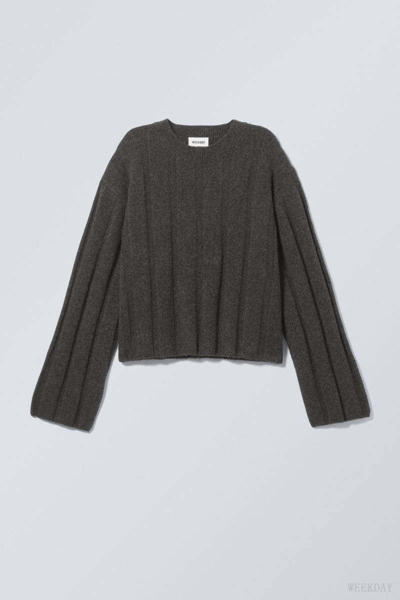 Weekday Fiona Rib Sweater Dark Grey | AQMC9516