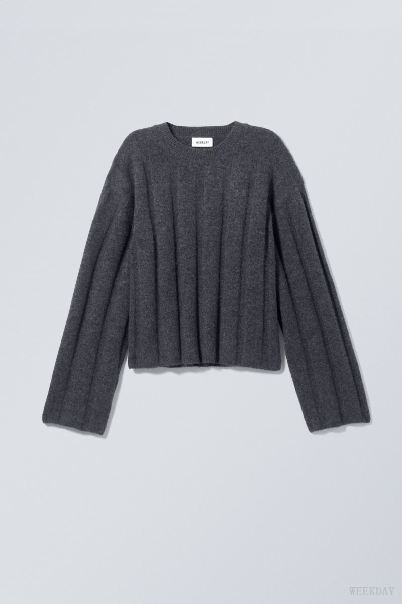 Weekday Fiona Rib Sweater Dark Grey | CKYA1090