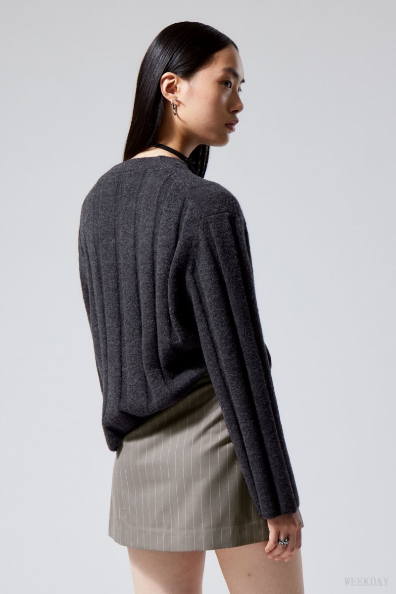 Weekday Fiona Rib Sweater Dark Grey | CKYA1090