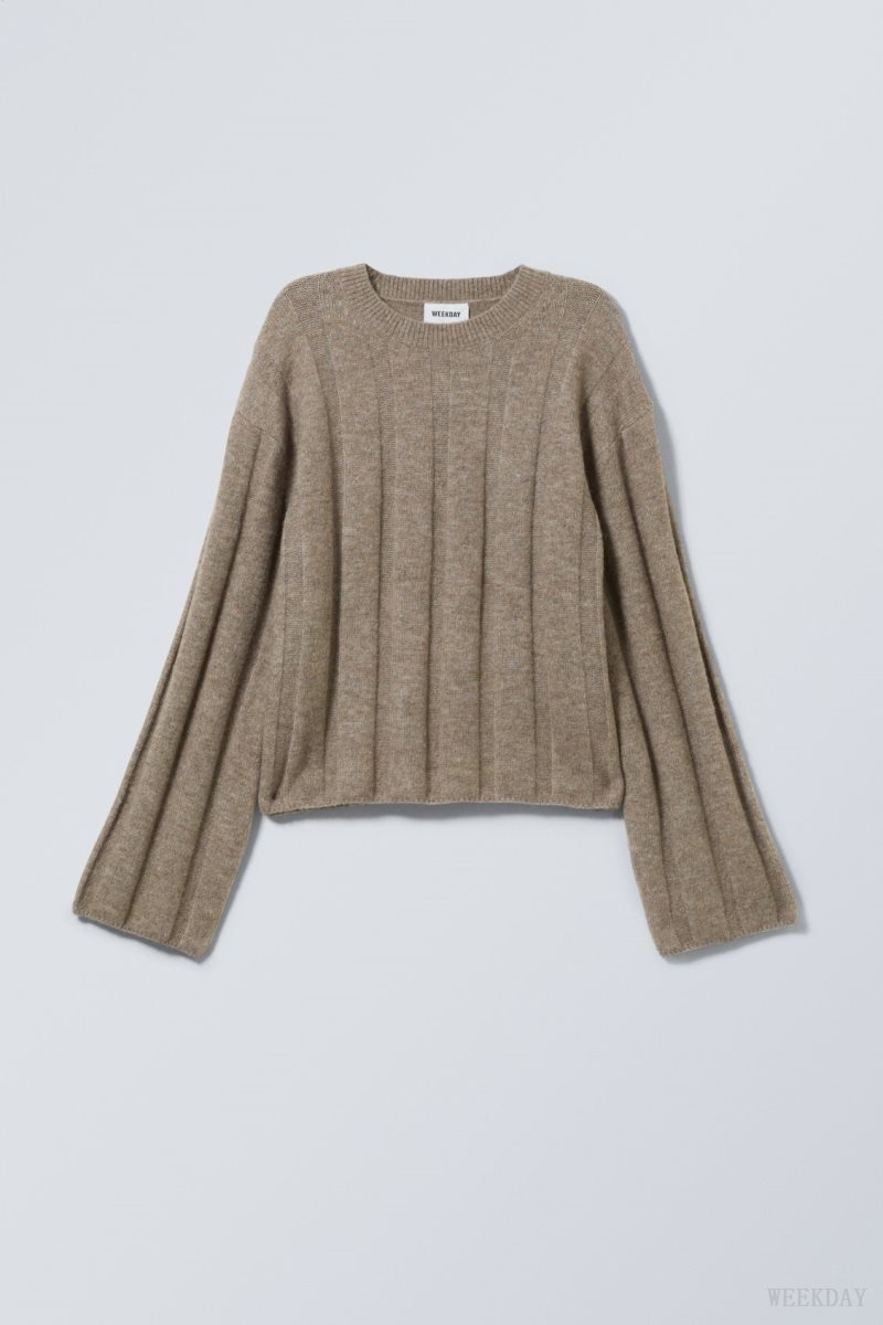 Weekday Fiona Rib Sweater Dusty Mole | CXAO0388