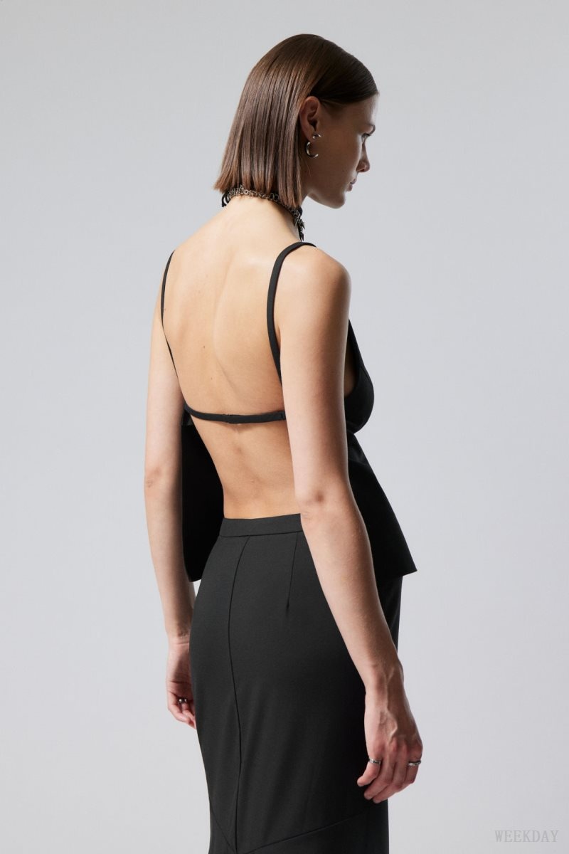 Weekday Fleur Suiting Open Back Top Black | NRIV7264