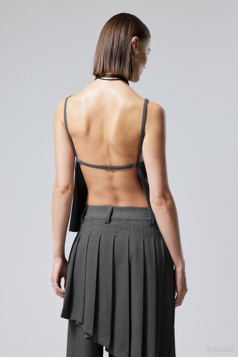 Weekday Fleur Suiting Open Back Top Grey | TJBO1780