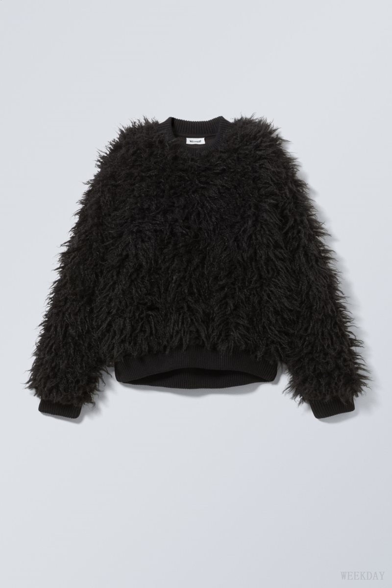 Weekday Fluffy Faux Fur Sweatshirt Black | LWDG8167