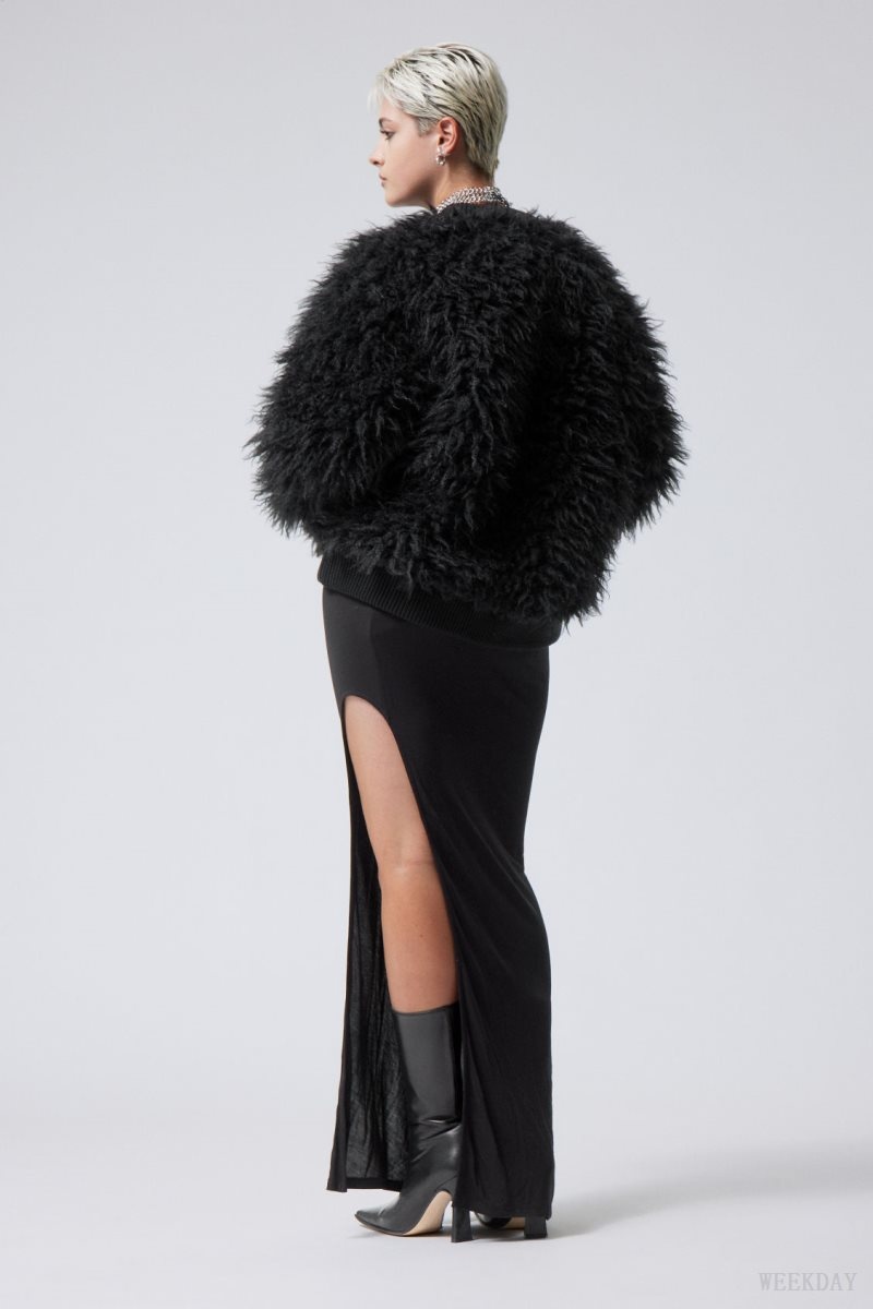 Weekday Fluffy Faux Fur Sweatshirt Black | LWDG8167