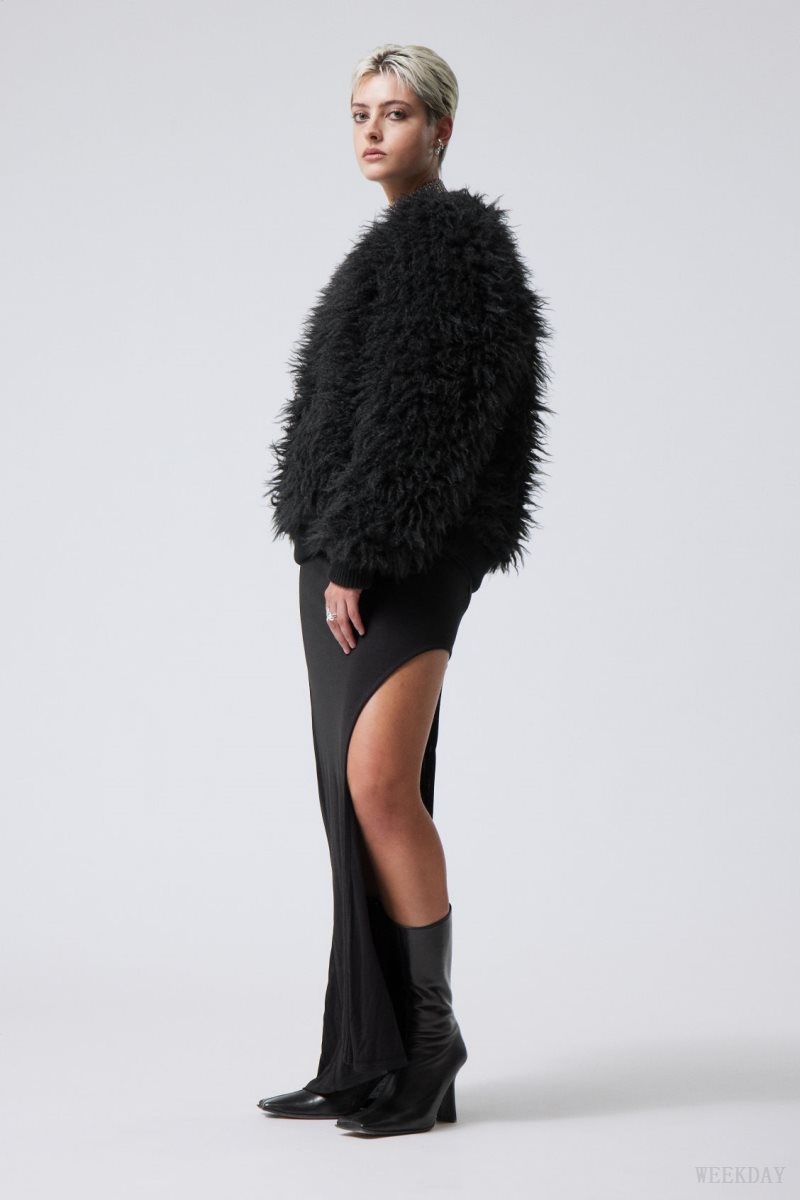 Weekday Fluffy Faux Fur Sweatshirt Black | LWDG8167