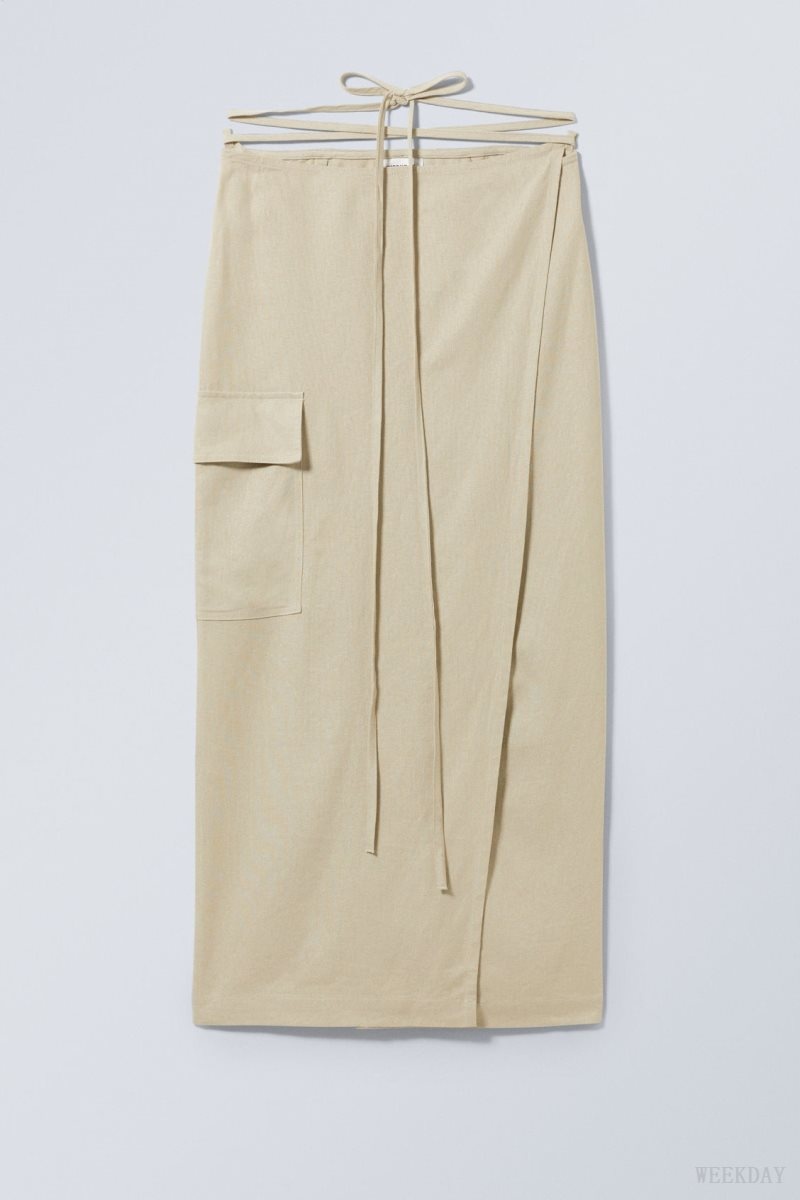 Weekday Fold Linen Mix Long Skirt Beige | TWIY4545