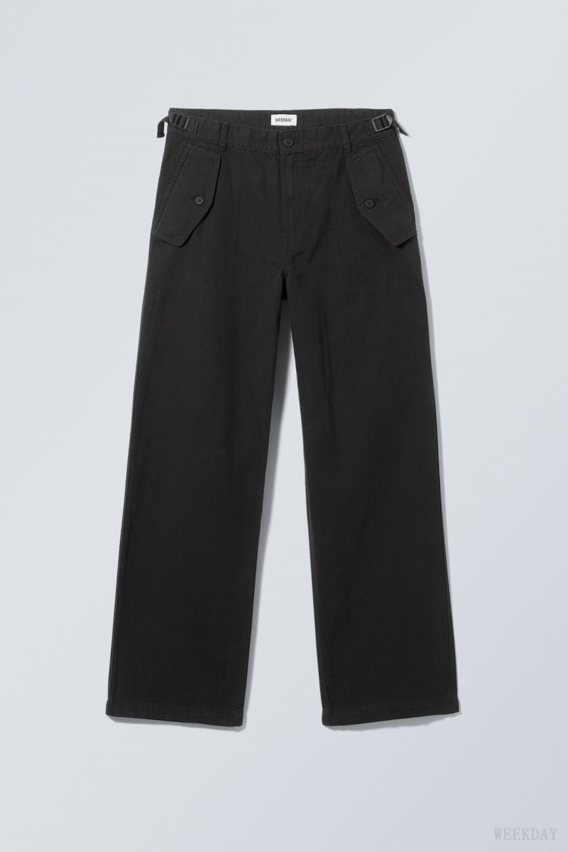 Weekday Frej Relaxed Workwear Trousers Black | JQRQ7447