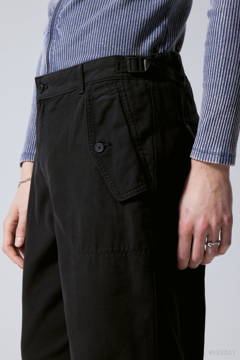 Weekday Frej Relaxed Workwear Trousers Black | JQRQ7447