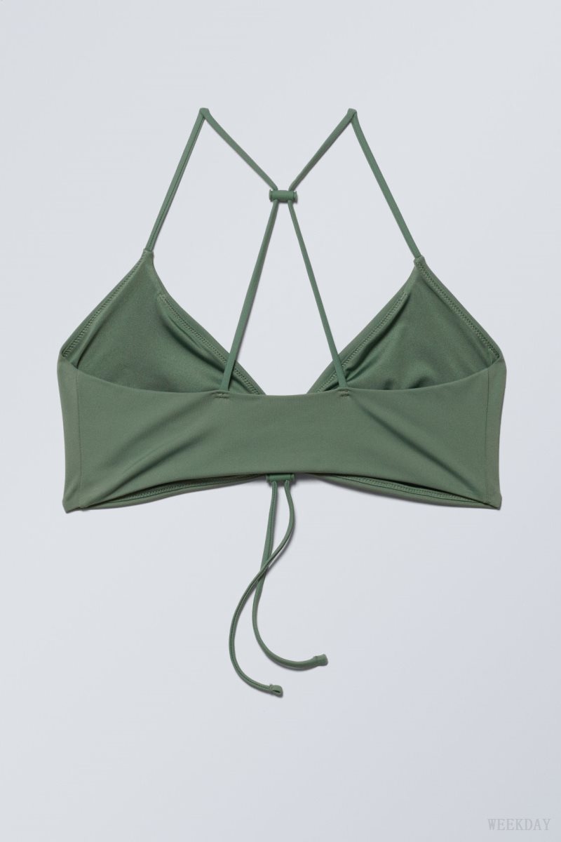 Weekday Gathered Bikini Top Olive Green | FAHJ6534