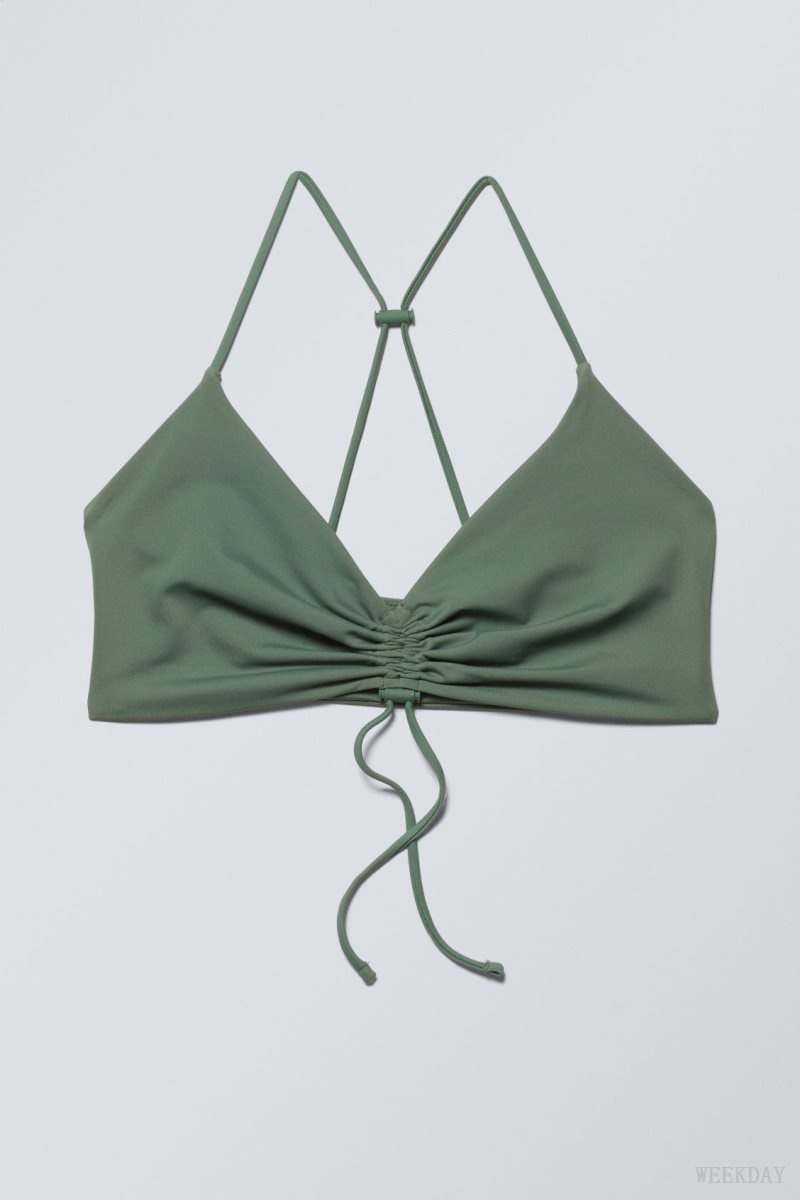 Weekday Gathered Bikini Top Olive Green | FAHJ6534