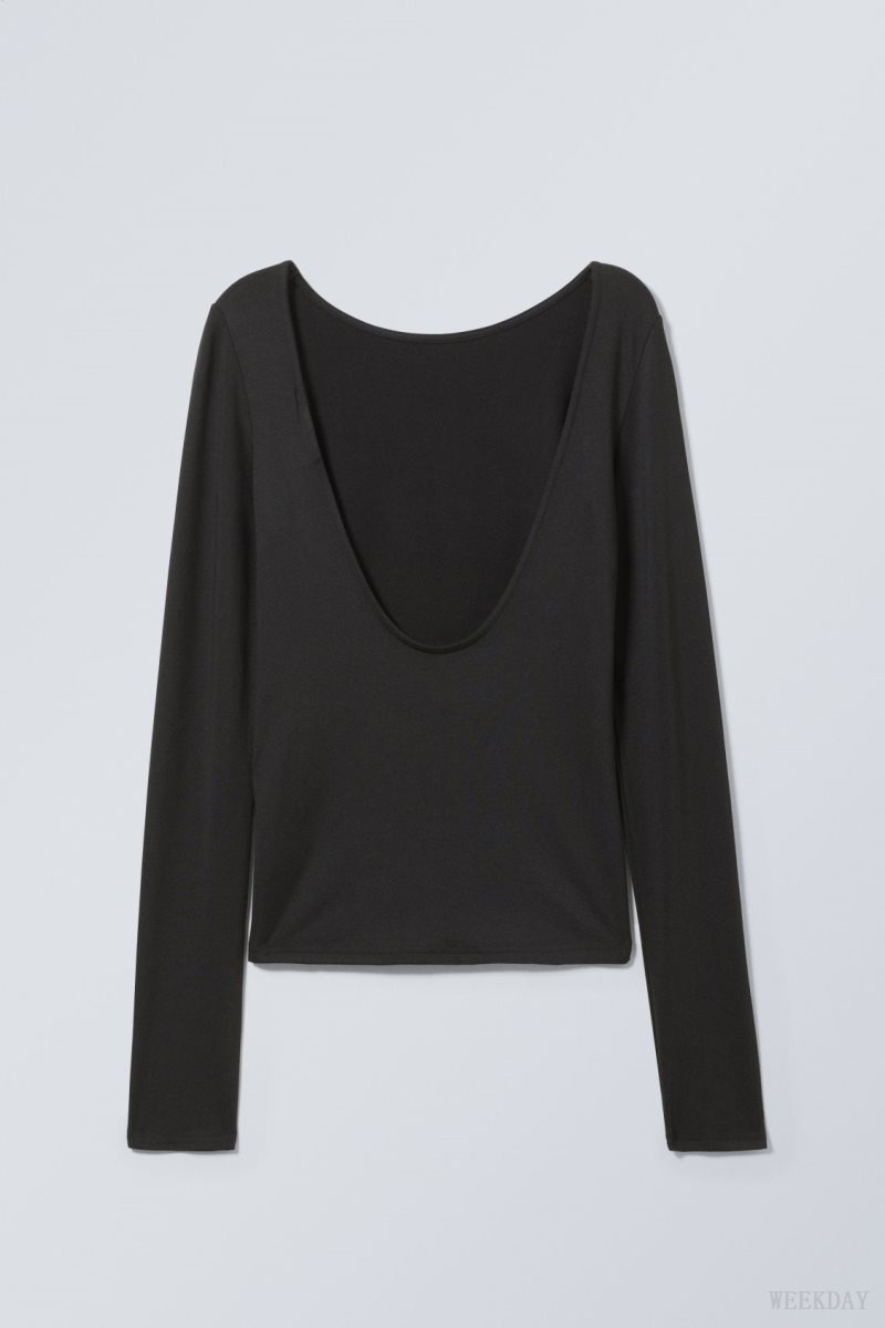 Weekday Gizem Open Back Long Sleeve Top Black | FAYH3153