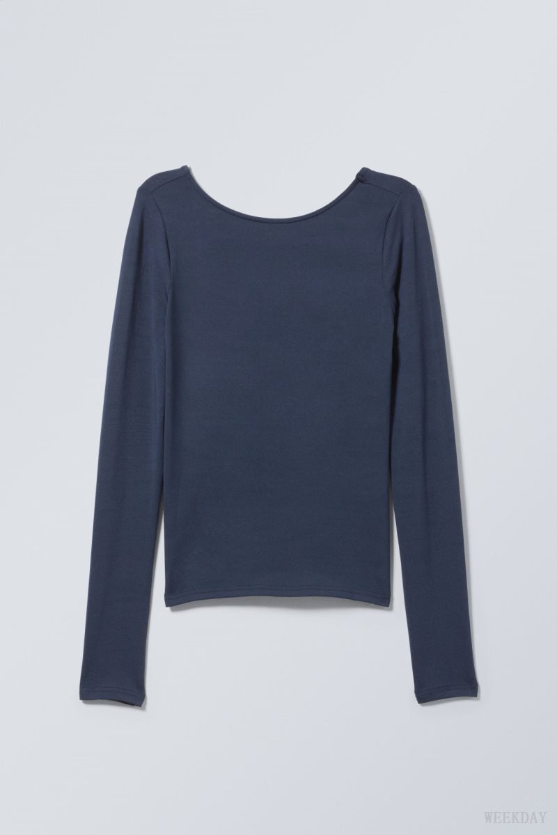 Weekday Gizem Open Back Long Sleeve Top Dark Blue | EJVB6353