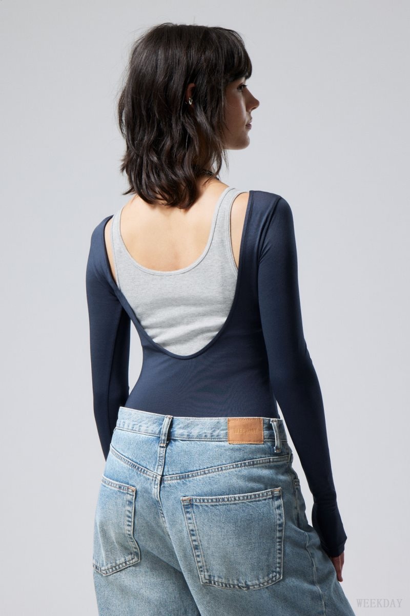 Weekday Gizem Open Back Long Sleeve Top Dark Blue | EJVB6353