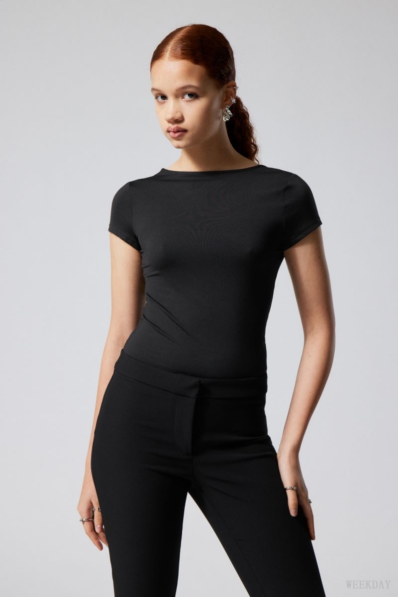 Weekday Gizem Open Back T-shirt Black | BFKF4120