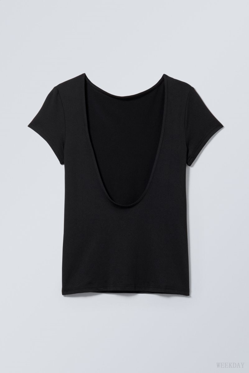 Weekday Gizem Open Back T-shirt Black | BFKF4120