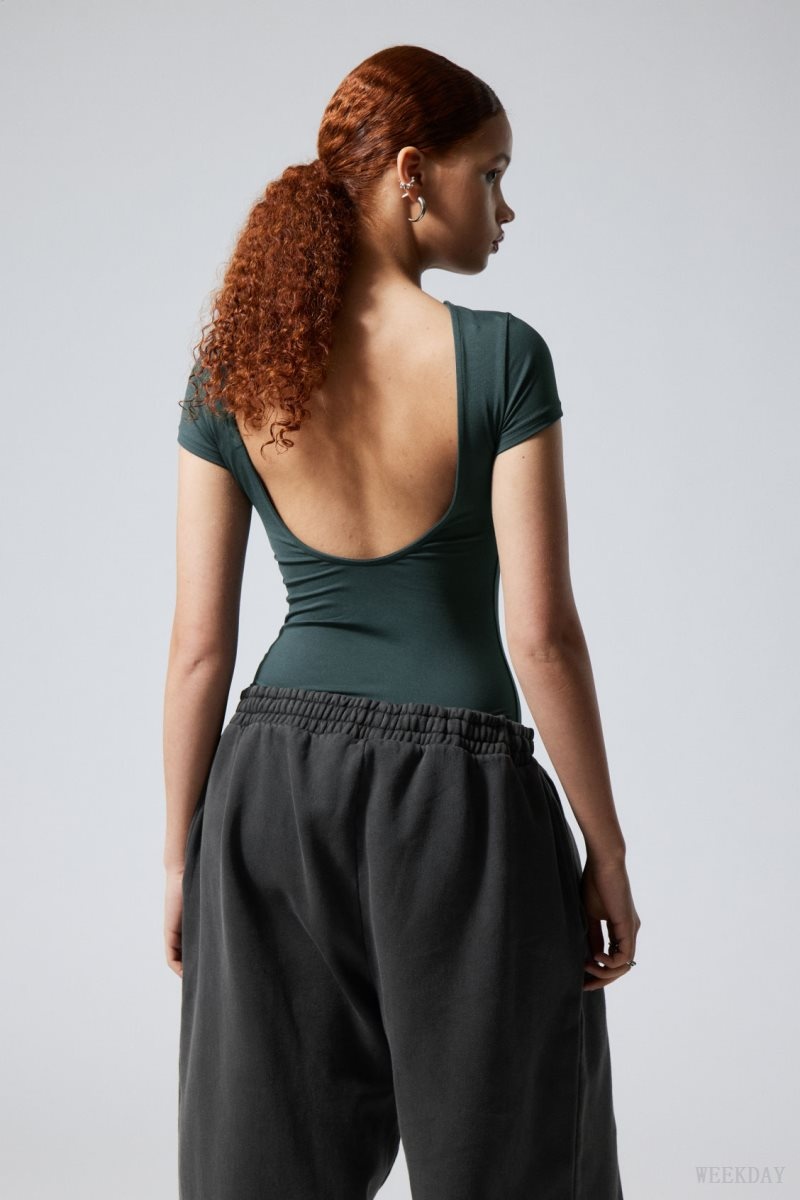 Weekday Gizem Open Back T-shirt Dark Turquoise | DDEG4697