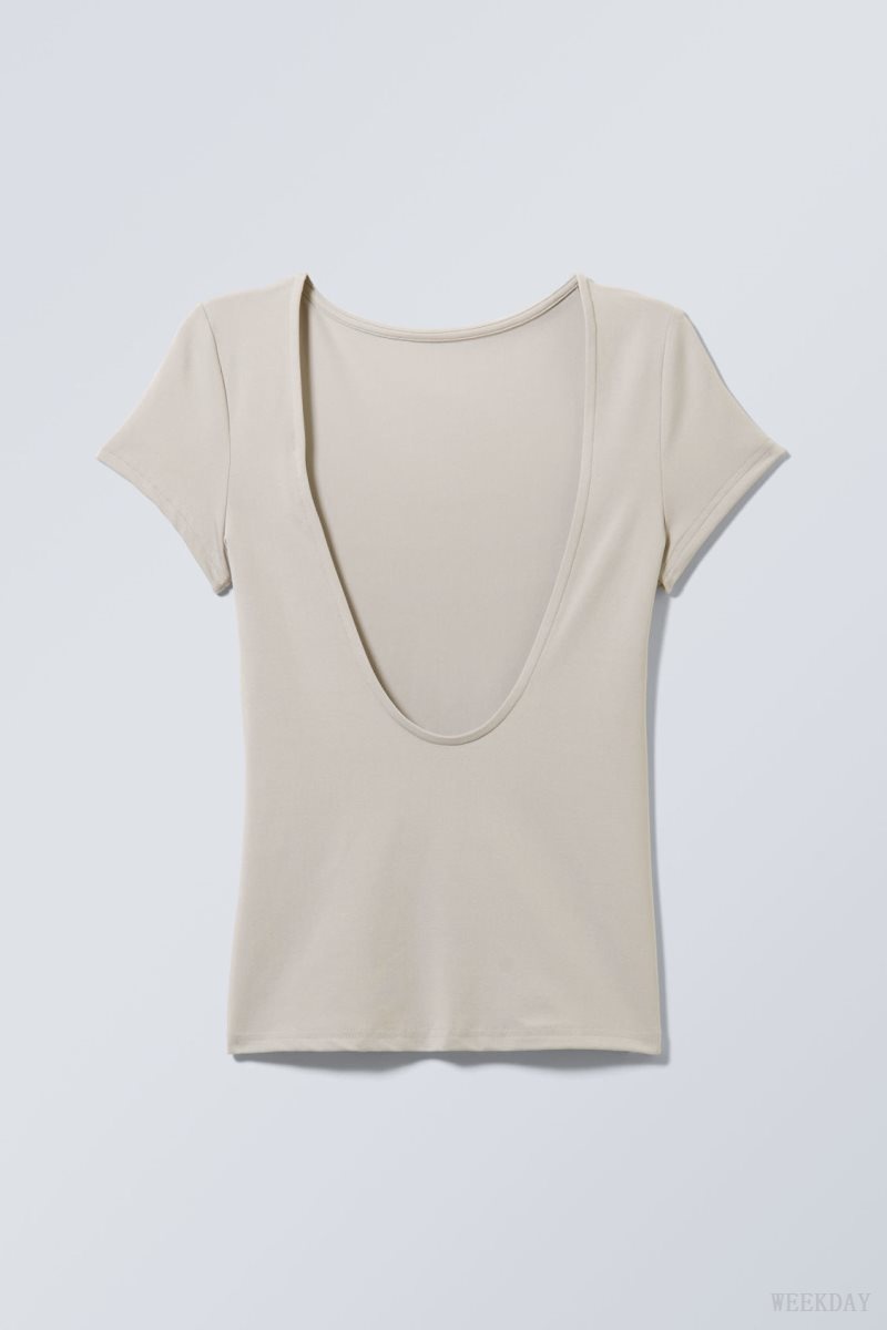 Weekday Gizem Open Back T-shirt Greige | CRWK8402