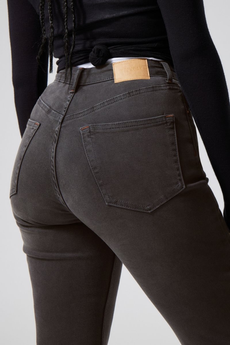 Weekday Glow Curve High Flared Jeans Dark Grey Black | DRWK4365