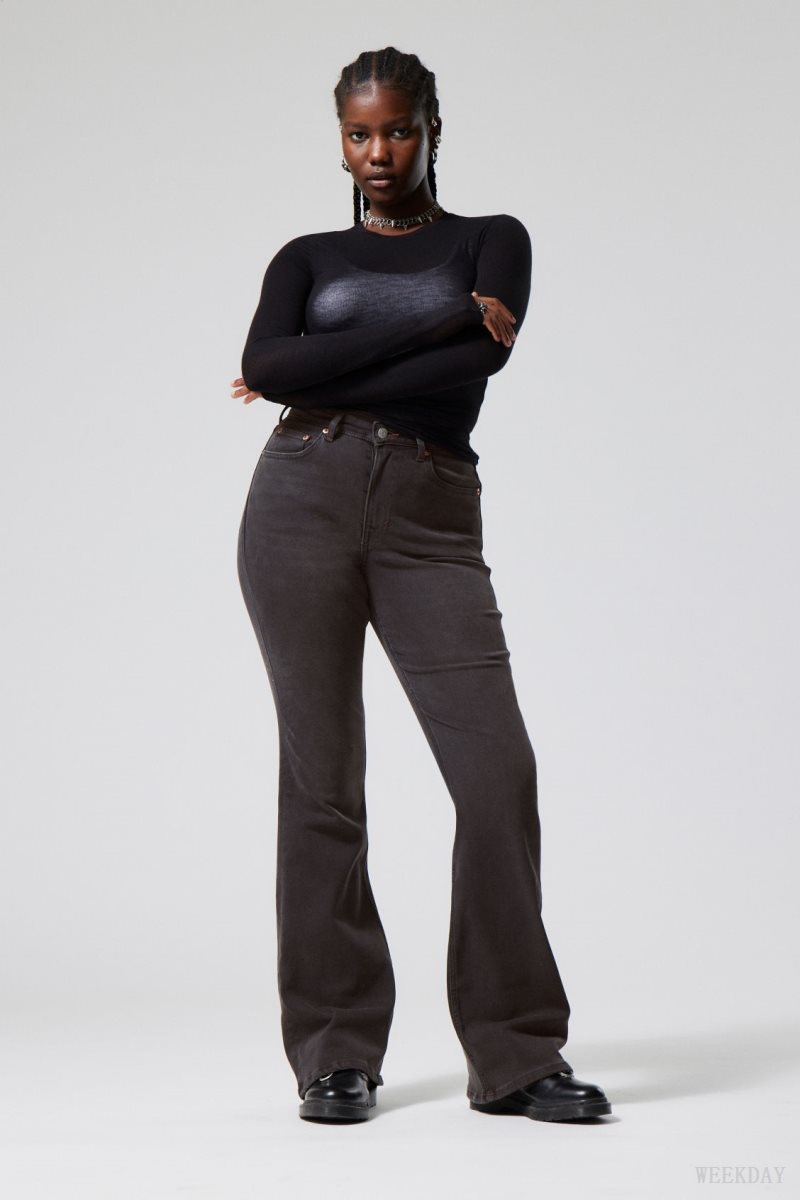 Weekday Glow Curve High Flared Jeans Dark Grey Black | DRWK4365