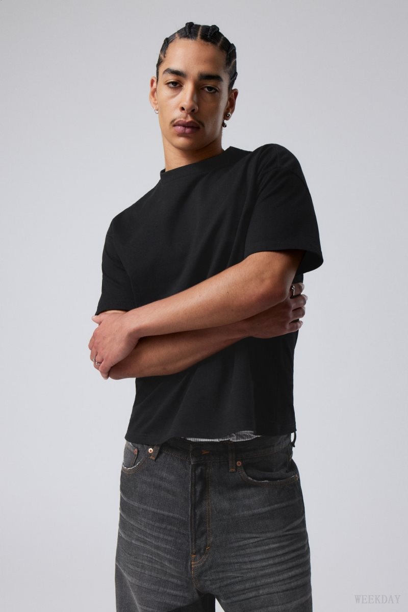 Weekday Great Boxy Heavyweight T-Shirt Black | TMLG3149