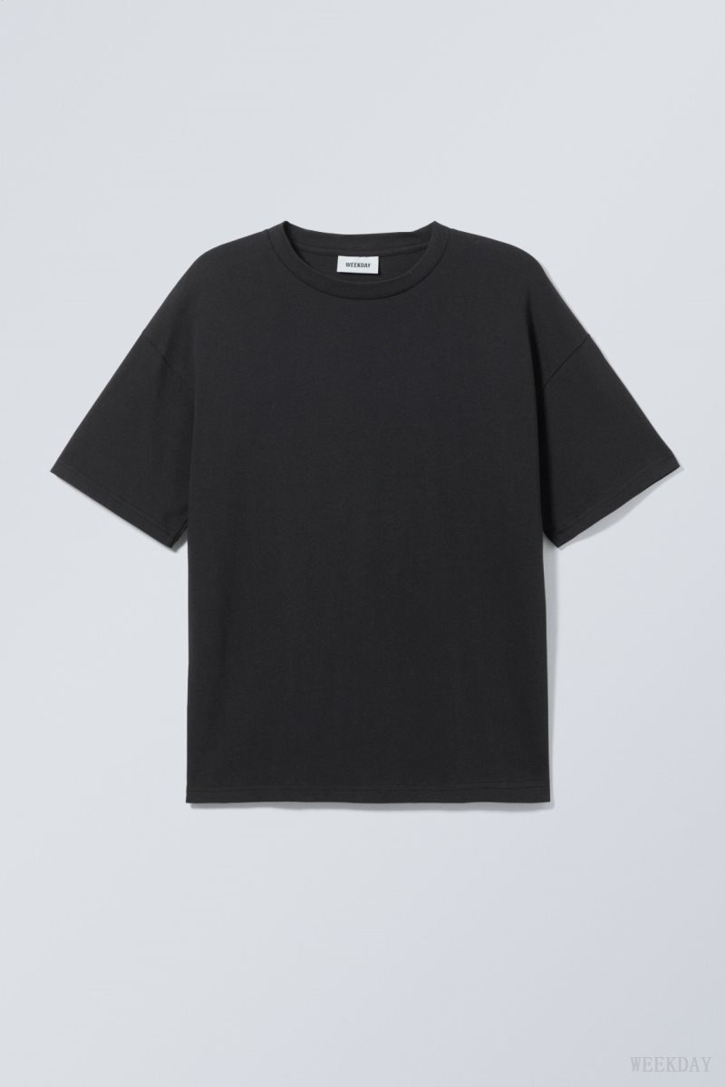 Weekday Great Boxy Heavyweight T-Shirt Black | TMLG3149