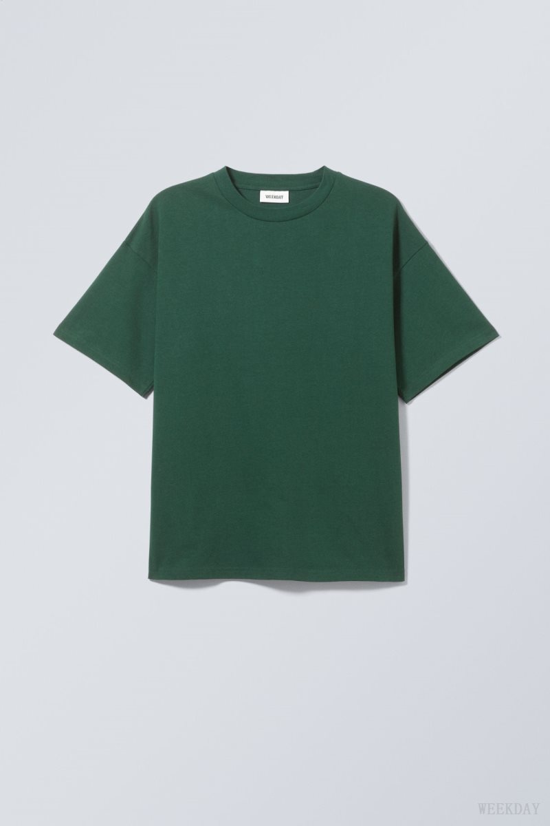 Weekday Great Boxy Heavyweight T-Shirt Dark Green | REME1956